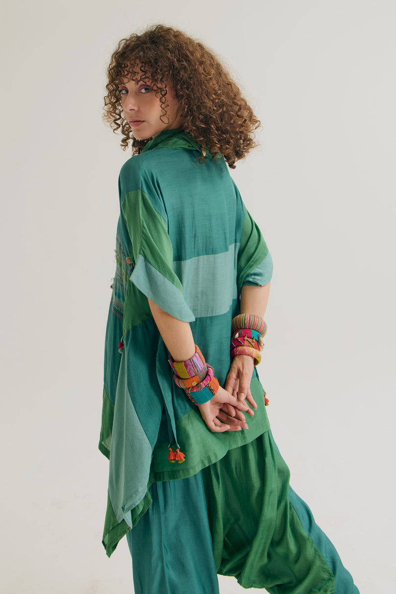 Plumaria Co Ord Set cotton silk co-ord set by Capisvirleo in teal for women Worldwide