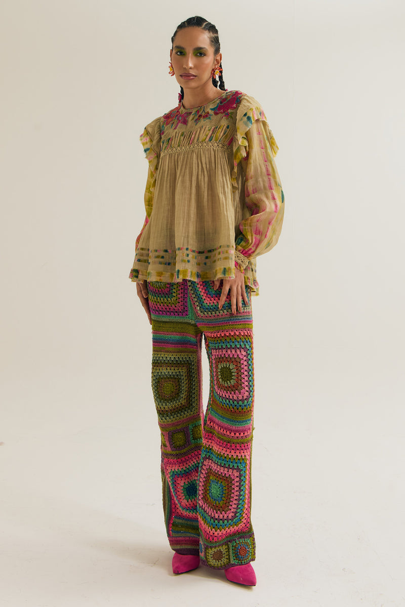Kale Top chanderi silk top/shirt by Capisvirleo in yellow for women Worldwide