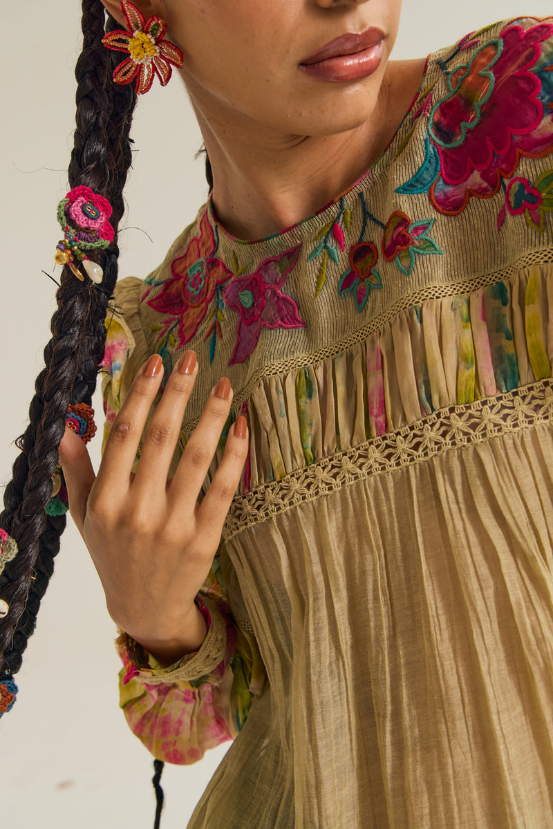 Kale Top chanderi silk top/shirt by Capisvirleo in yellow for women Worldwide
