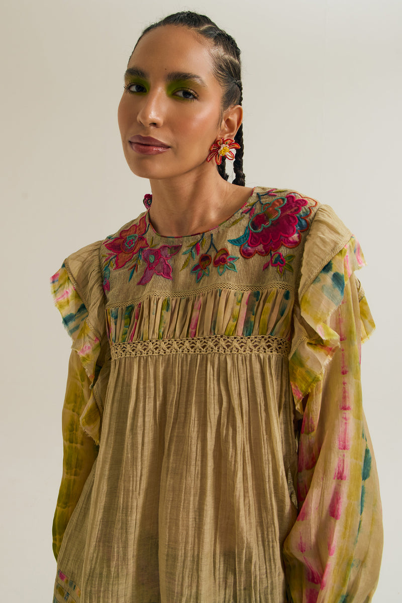 Kale Top chanderi silk top/shirt by Capisvirleo in yellow for women Worldwide