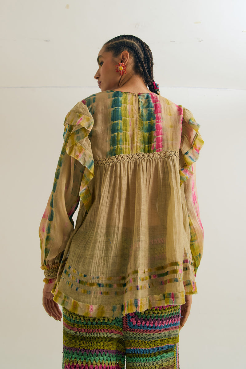 Kale Top chanderi silk top/shirt by Capisvirleo in yellow for women Worldwide