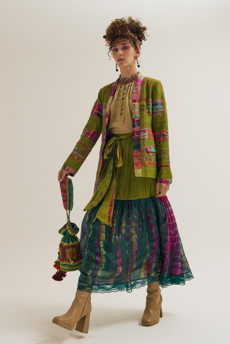 Amala Skirt habutai silk,jute,chanderi skirt by Capisvirleo in pink for women Worldwide