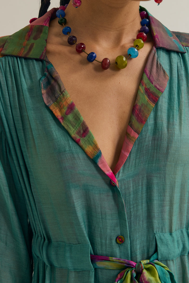 Wistiria Dress chanderi silk dress by Capisvirleo in teal for women Worldwide