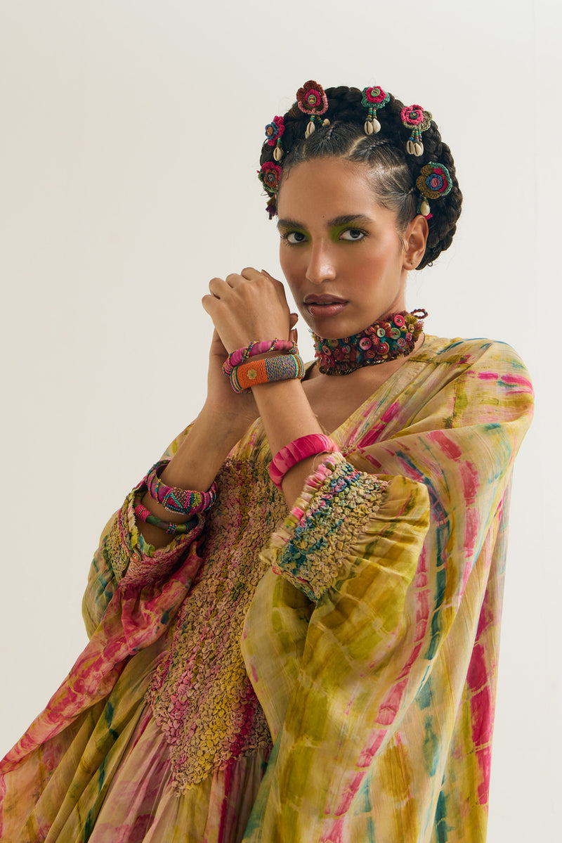 Gulmohar-Marigold Set habutai silk,cotton silk co-ord set by Capisvirleo in yellow for women Worldwide