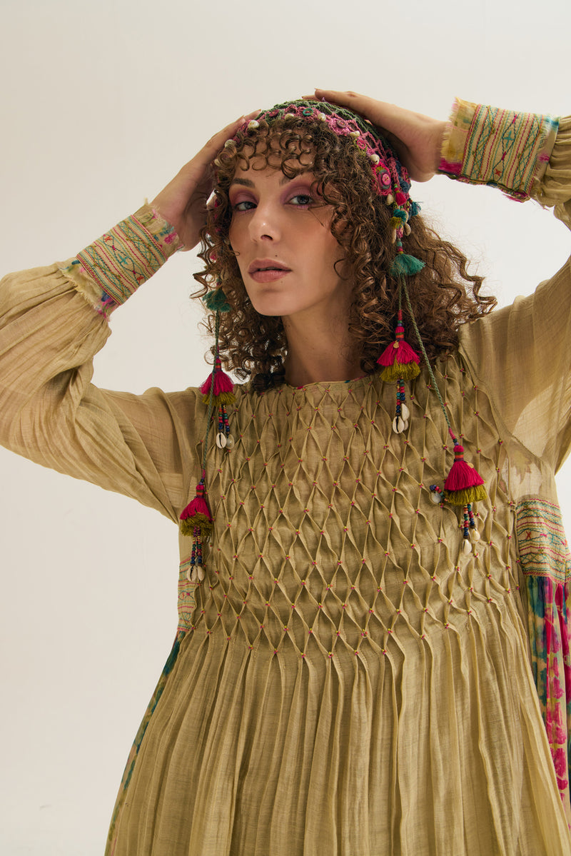 Della Dress chanderi silk dress by Capisvirleo in yellow for women Worldwide