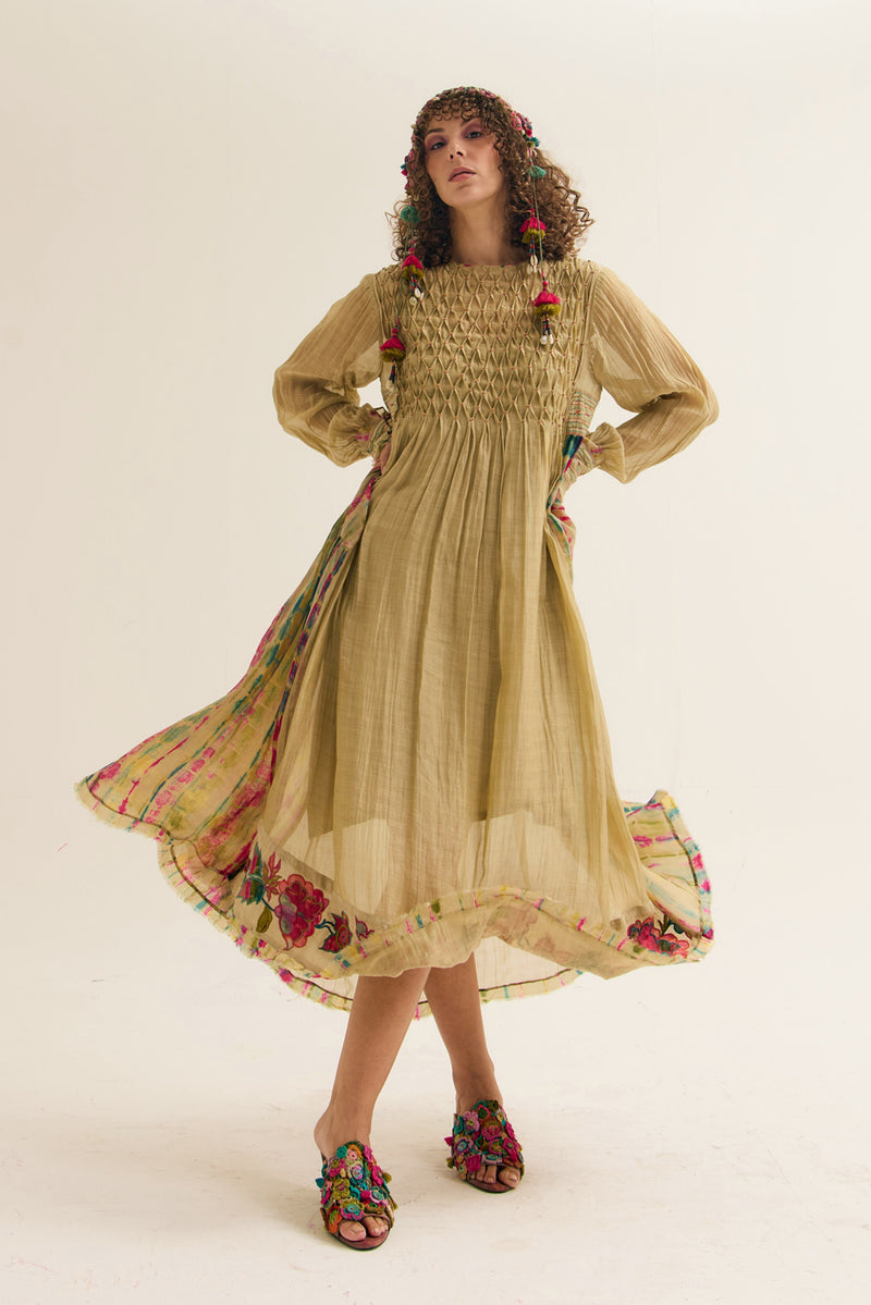 Della Dress chanderi silk dress by Capisvirleo in yellow for women Worldwide