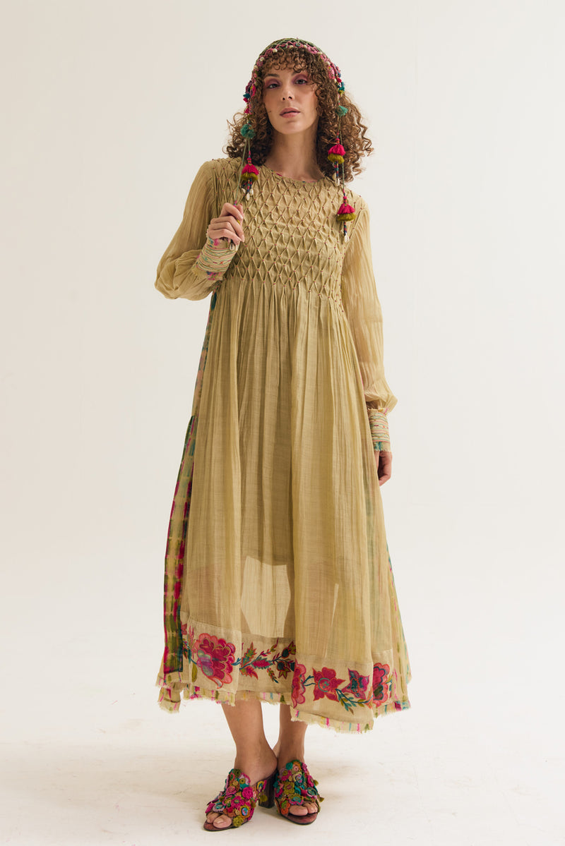 Della Dress chanderi silk dress by Capisvirleo in yellow for women Worldwide