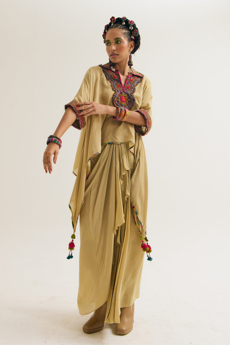 Matilda Cape Set cotton silk jackets & overlays by Capisvirleo in yellow for women Worldwide