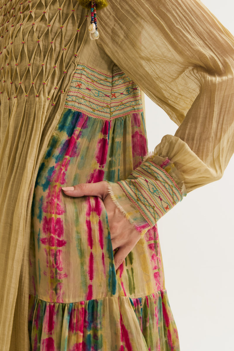 Della Dress chanderi silk dress by Capisvirleo in yellow for women Worldwide