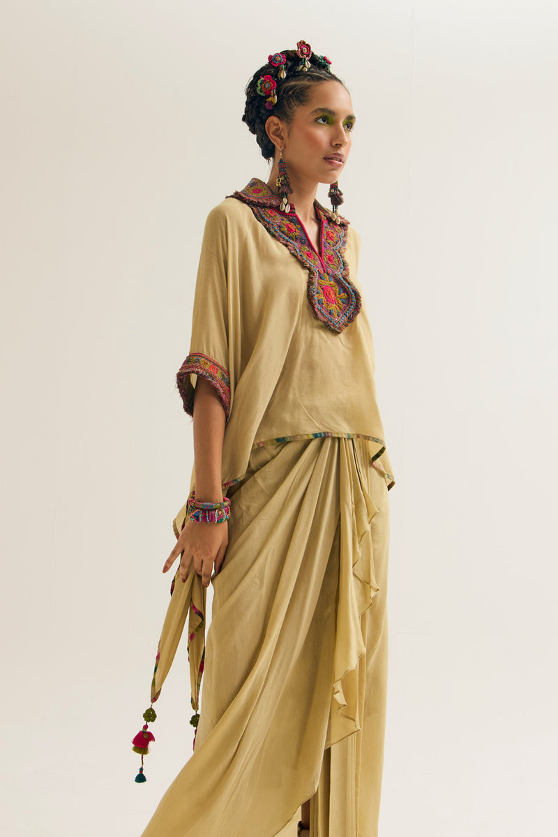 Matilda Cape Set cotton silk jackets & overlays by Capisvirleo in yellow for women Worldwide