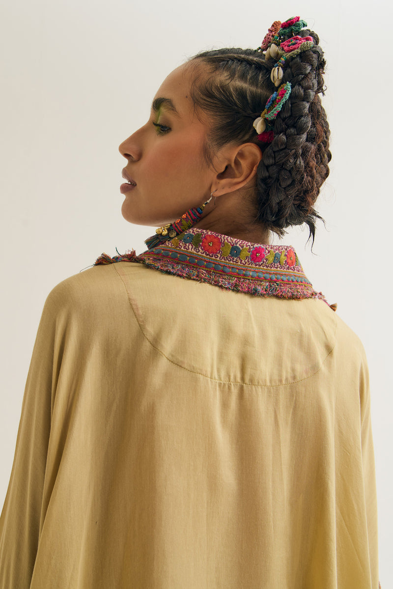 Matilda Cape Set cotton silk jackets & overlays by Capisvirleo in yellow for women Worldwide