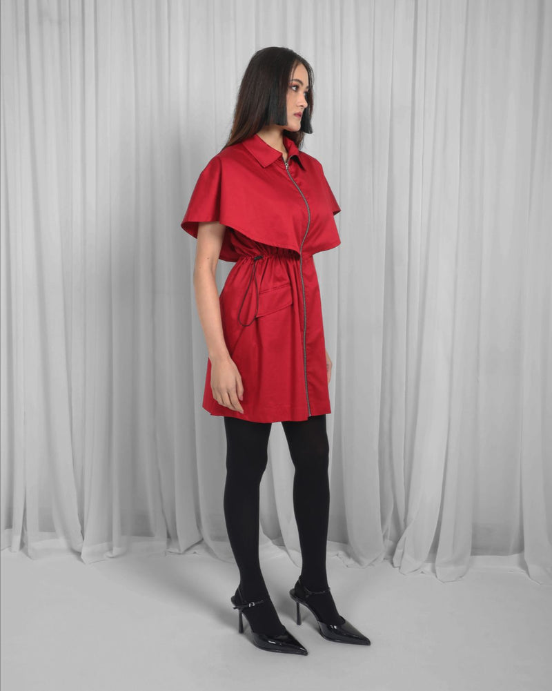 Capri Dress-Red 100% cotton by Leh Studios in red color for women Worldwide