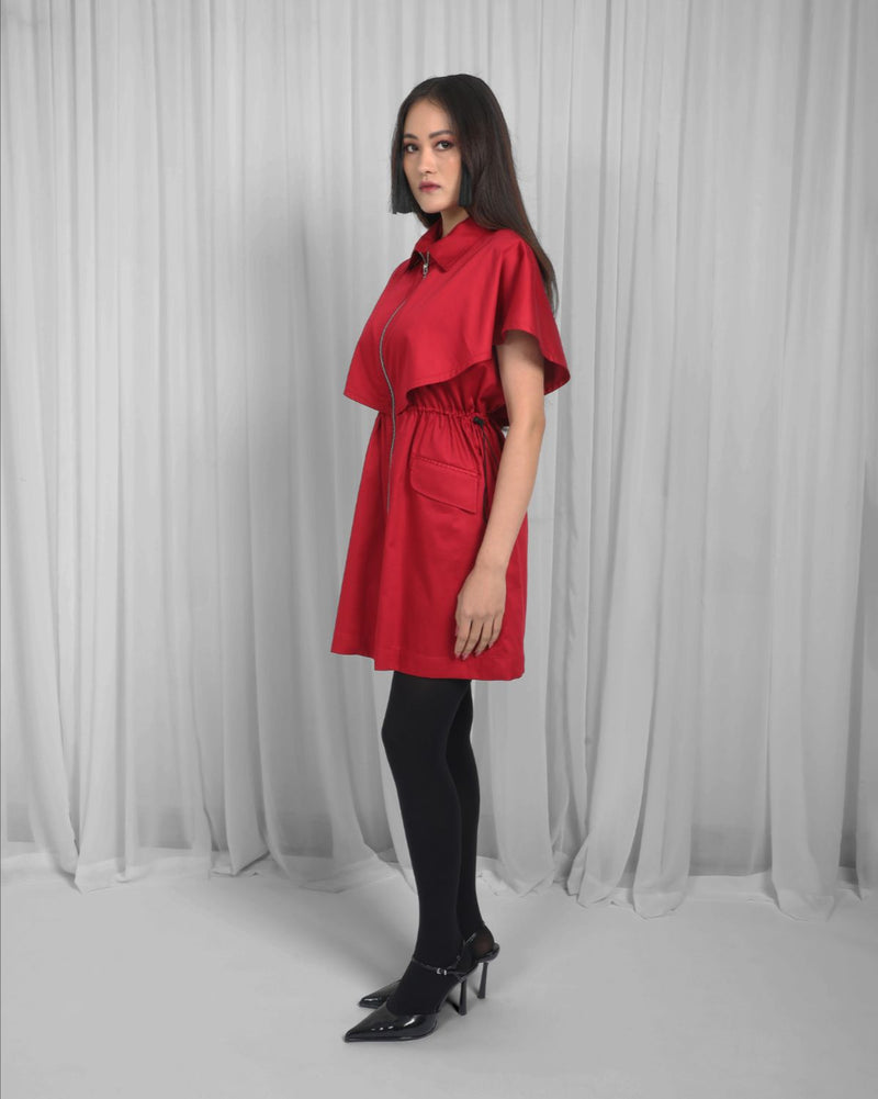 Capri Dress-Red 100% cotton by Leh Studios in red color for women Worldwide