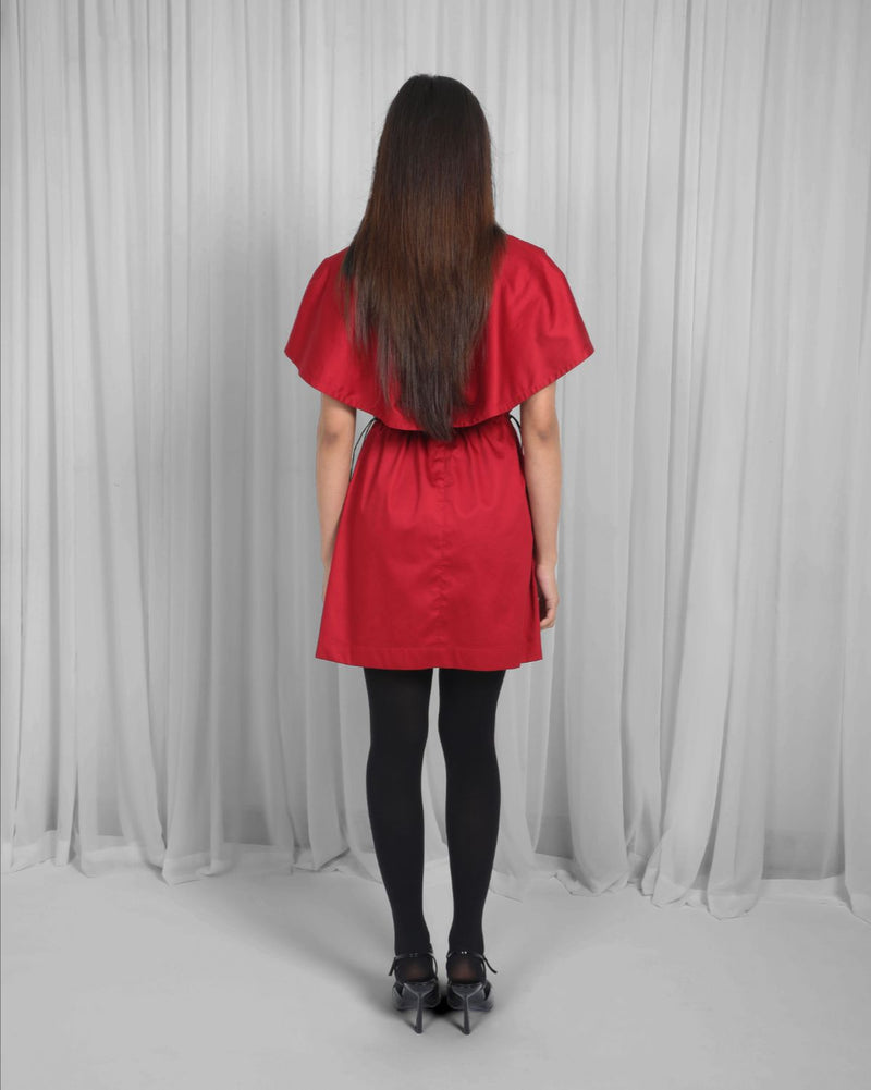 Capri Dress-Red 100% cotton by Leh Studios in red color for women Worldwide