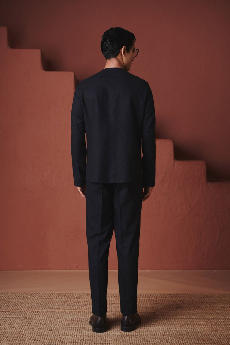 Carbon Co Linen Men's Round Neck Jacket cotton by Saphed for men Worldwide