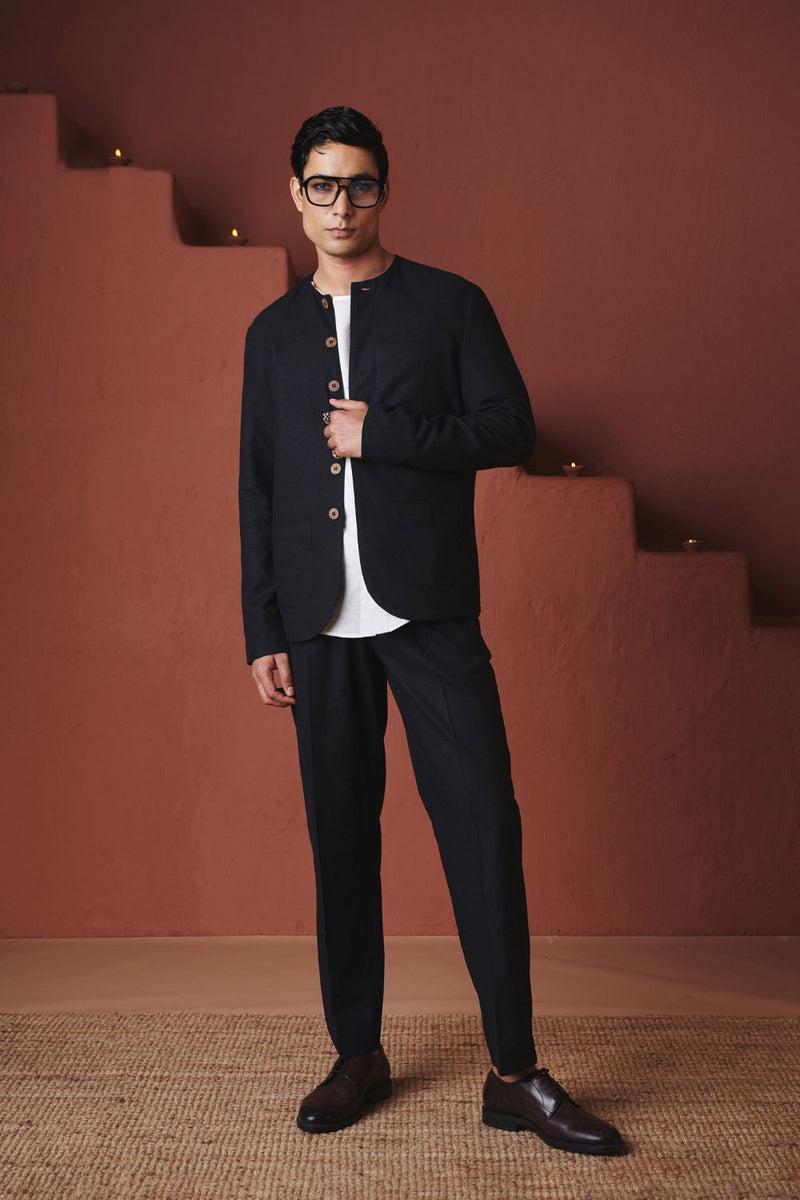 Carbon Co Linen Men's Round Neck Jacket cotton by Saphed for men Worldwide