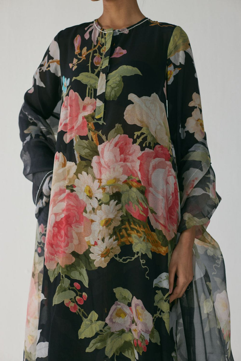 Carmine Long Kurta Set by YAM in black color for women Worldwide