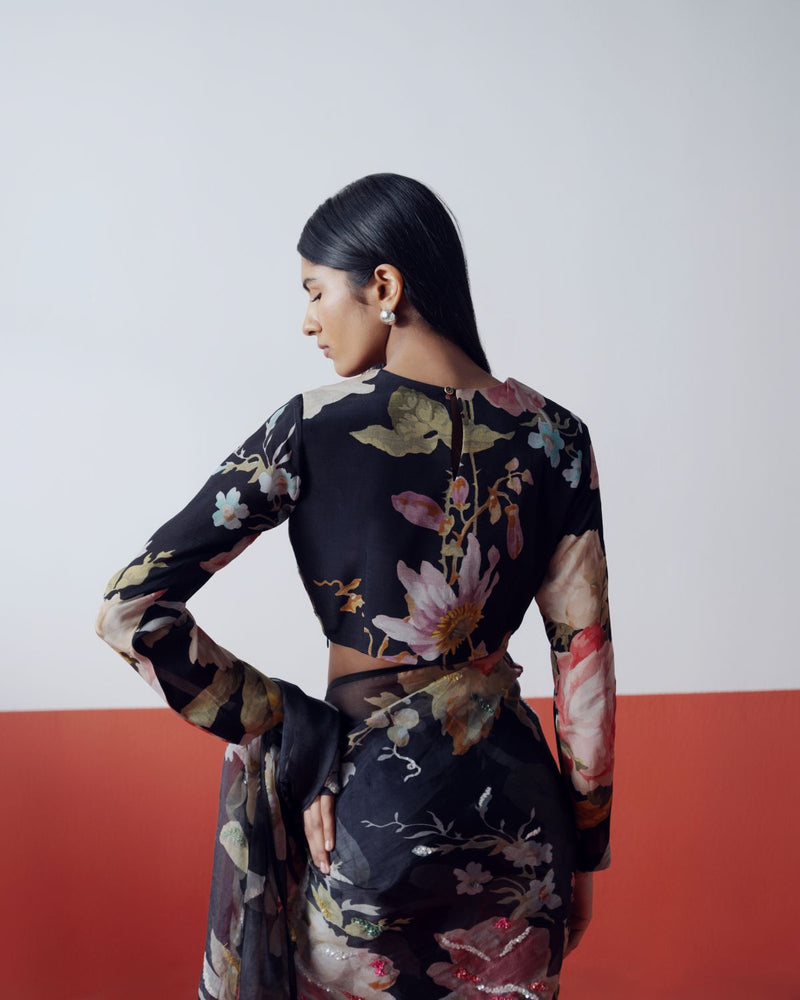 Carmine Embroidered Blouse by YAM in black color for women Worldwide
