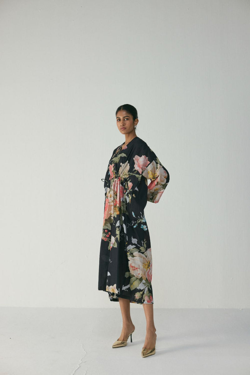Carmine Kaftan Dress poplin by YAM in black color for women Worldwide