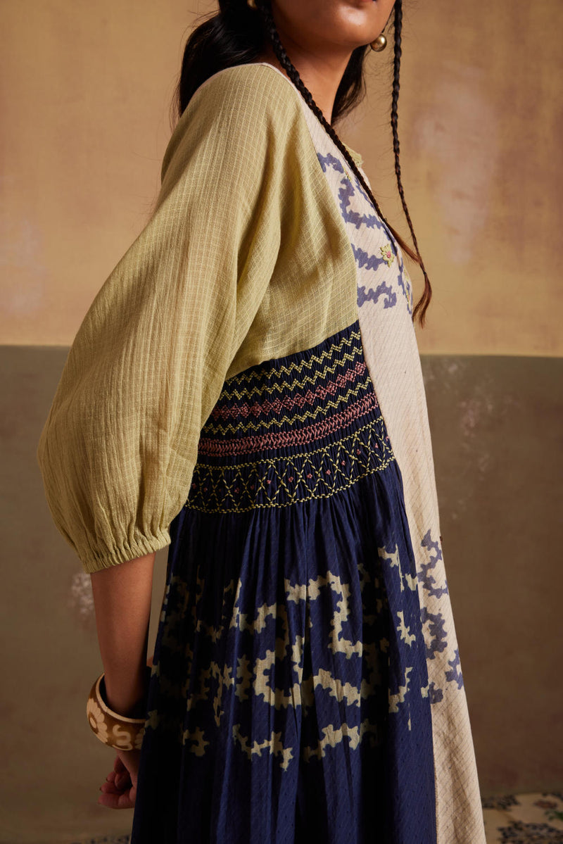 Cascade Dress-Indigo-Ivory Spiral cotton by CORD for women Worldwide