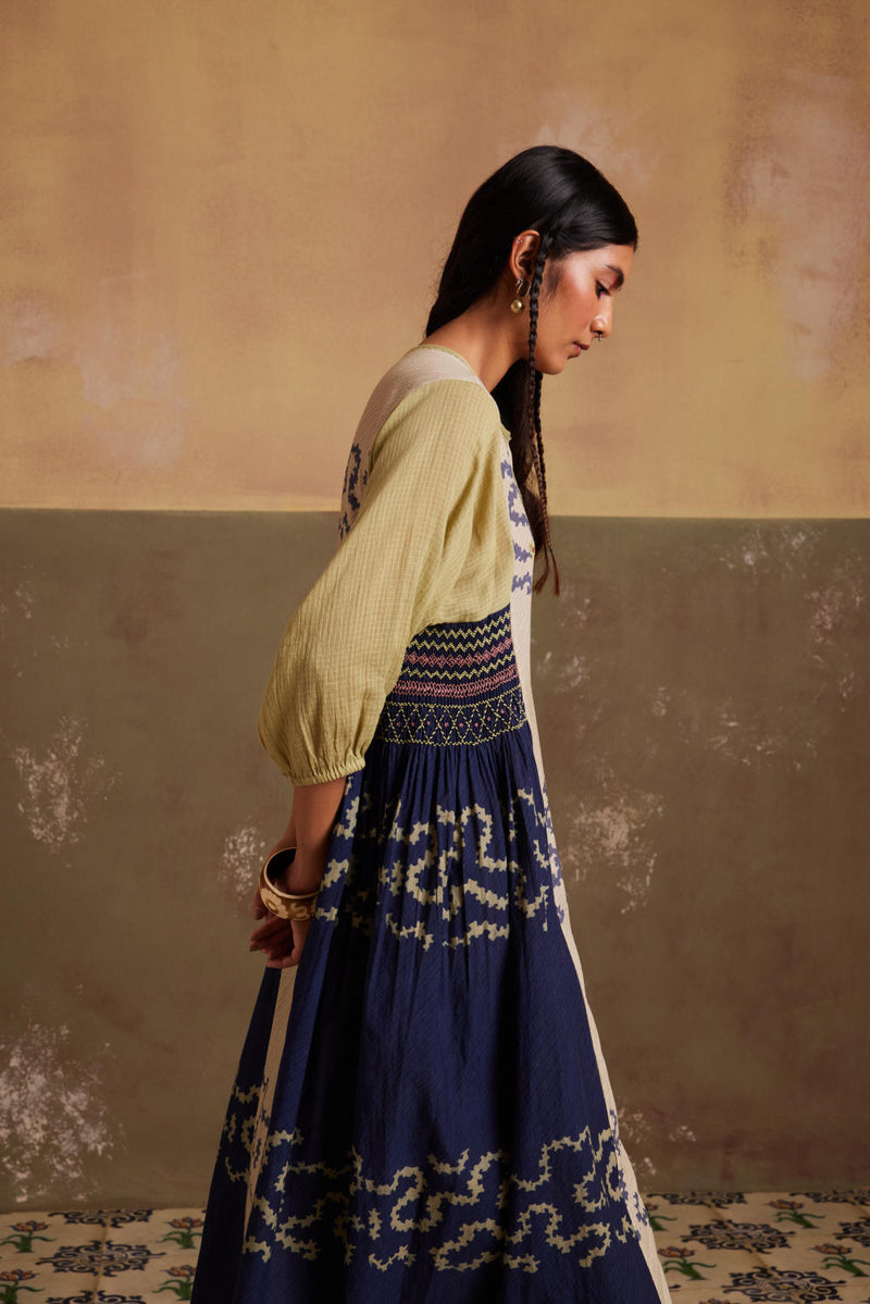 Cascade Dress-Indigo-Ivory Spiral cotton by CORD for women Worldwide