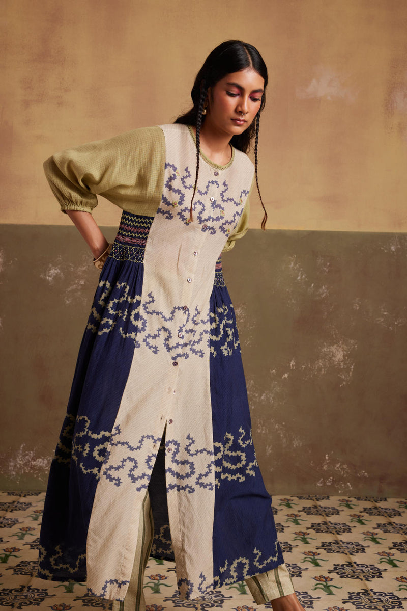 Cascade Dress-Indigo-Ivory Spiral cotton by CORD for women Worldwide