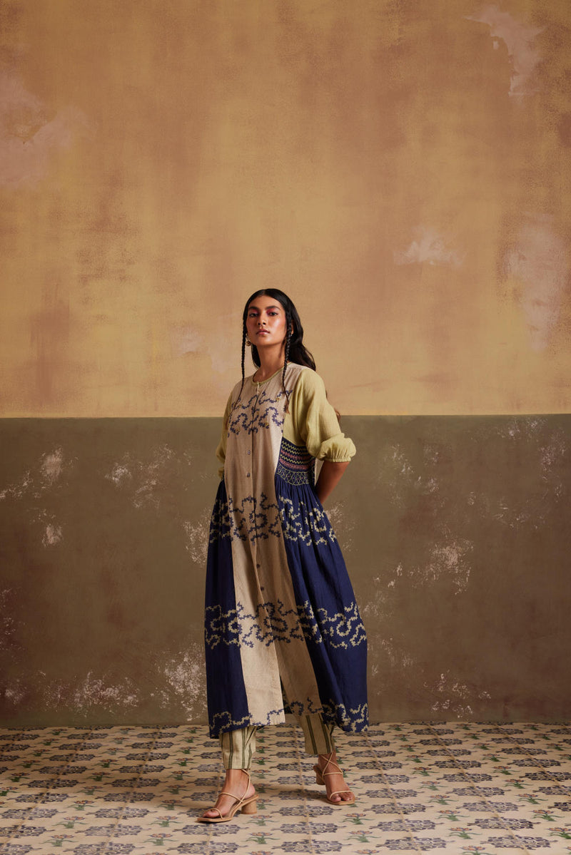 Cascade Dress-Indigo-Ivory Spiral cotton by CORD for women Worldwide