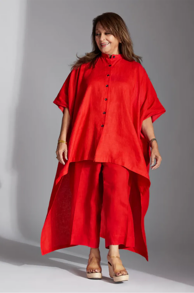 Casey Shirt in Red Linen by Chola in red color for women Worldwide