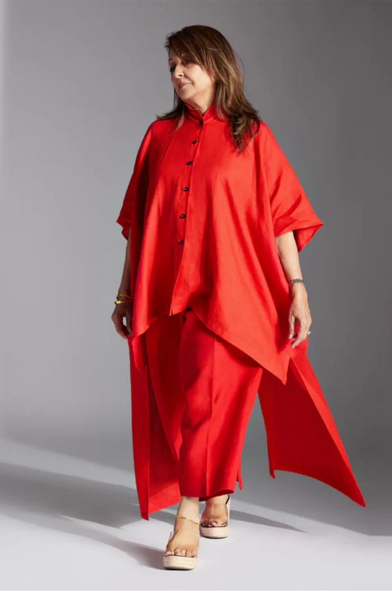Casey Shirt in Red Linen by Chola in red color for women Worldwide