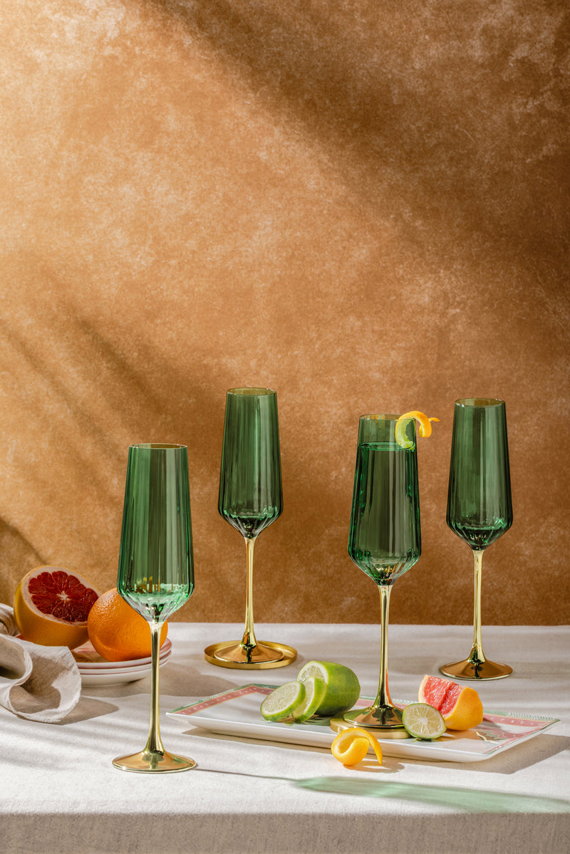 Emerald Champagne Flutes-Set of 4