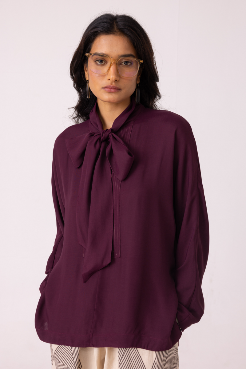 Celie Wine Tie Top satin by The Summer House in orange color for women Worldwide