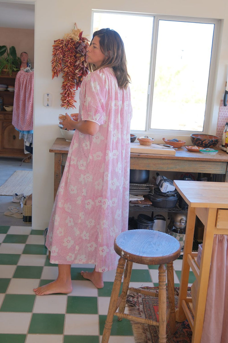 Central Park Dress — Floral hand block printed cotton dress by World of Crow in pink for women Worldwide