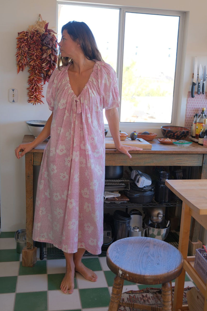 Central Park Dress — Floral hand block printed cotton dress by World of Crow in pink for women Worldwide