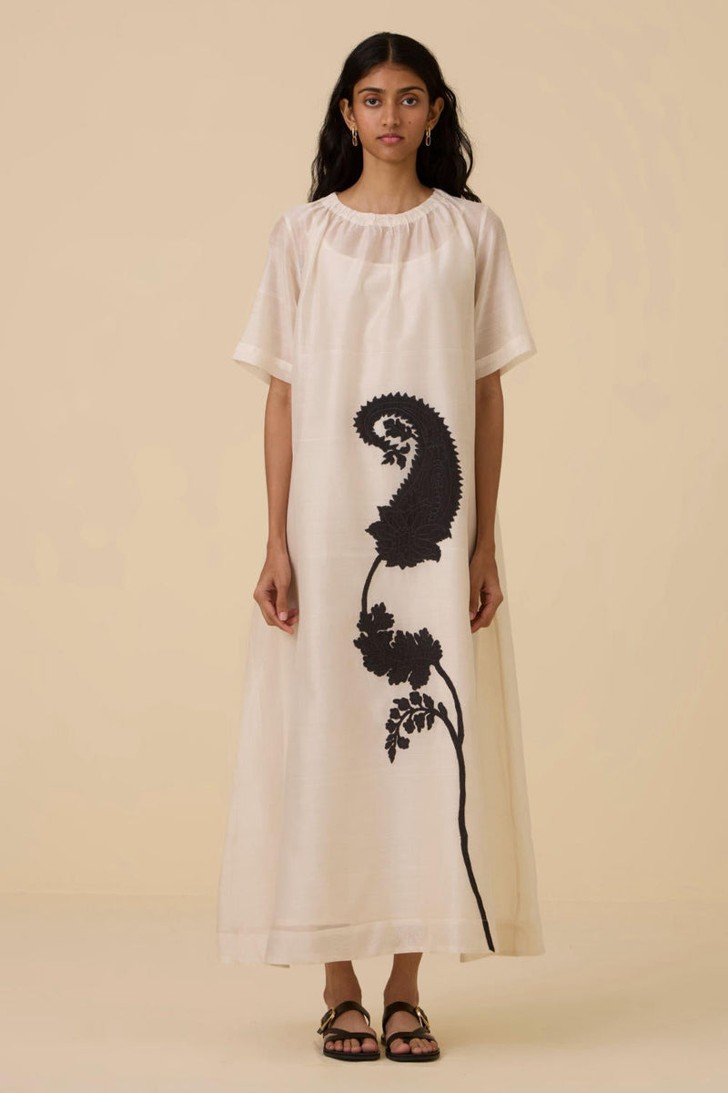 Cersei Paisley Embroidered Dress chanderi by The Summer House in black color for women Worldwide
