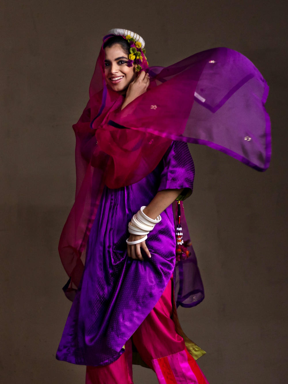 Chaksu Dupatta - Pink Purple