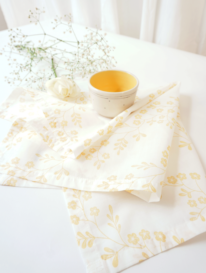 Chameli Napkin, Yellow (Set of 4) 100% cotton by Minimal Indian for Worldwide
