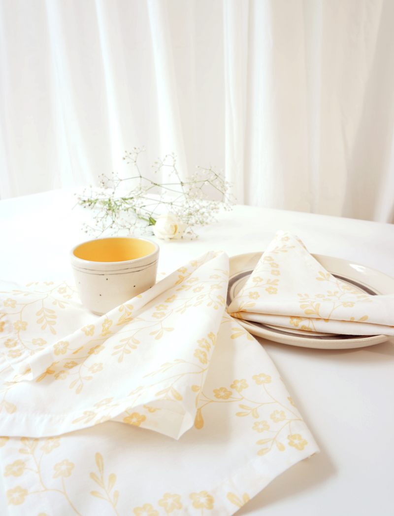Chameli Napkin, Yellow (Set of 4) 100% cotton by Minimal Indian for Worldwide