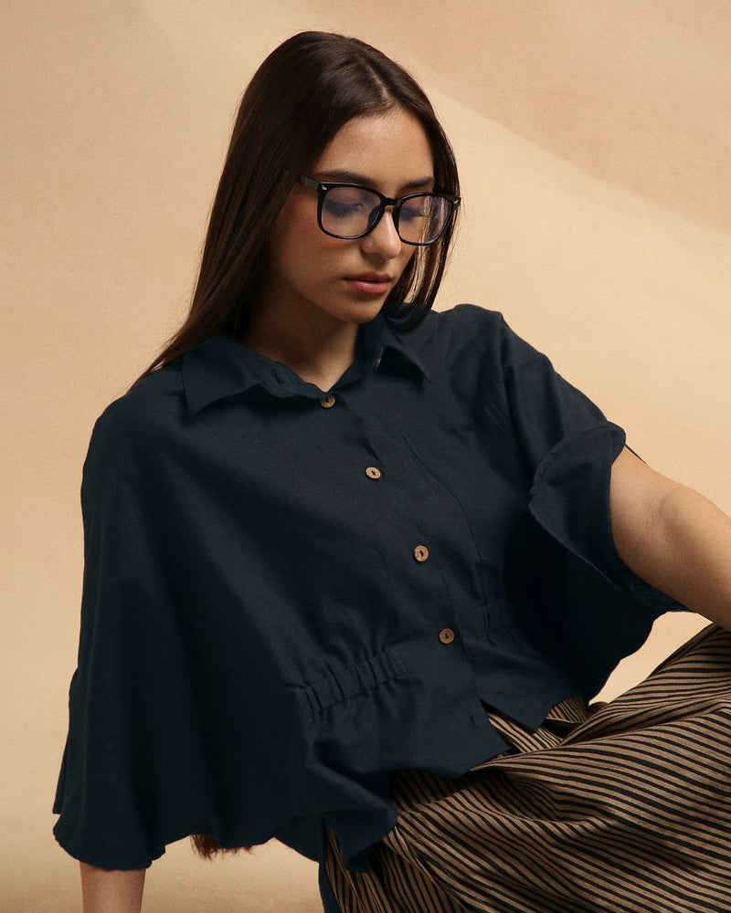 Charcoal Collar Crop Top 100% cotton by Mati in charcoal color for women Worldwide