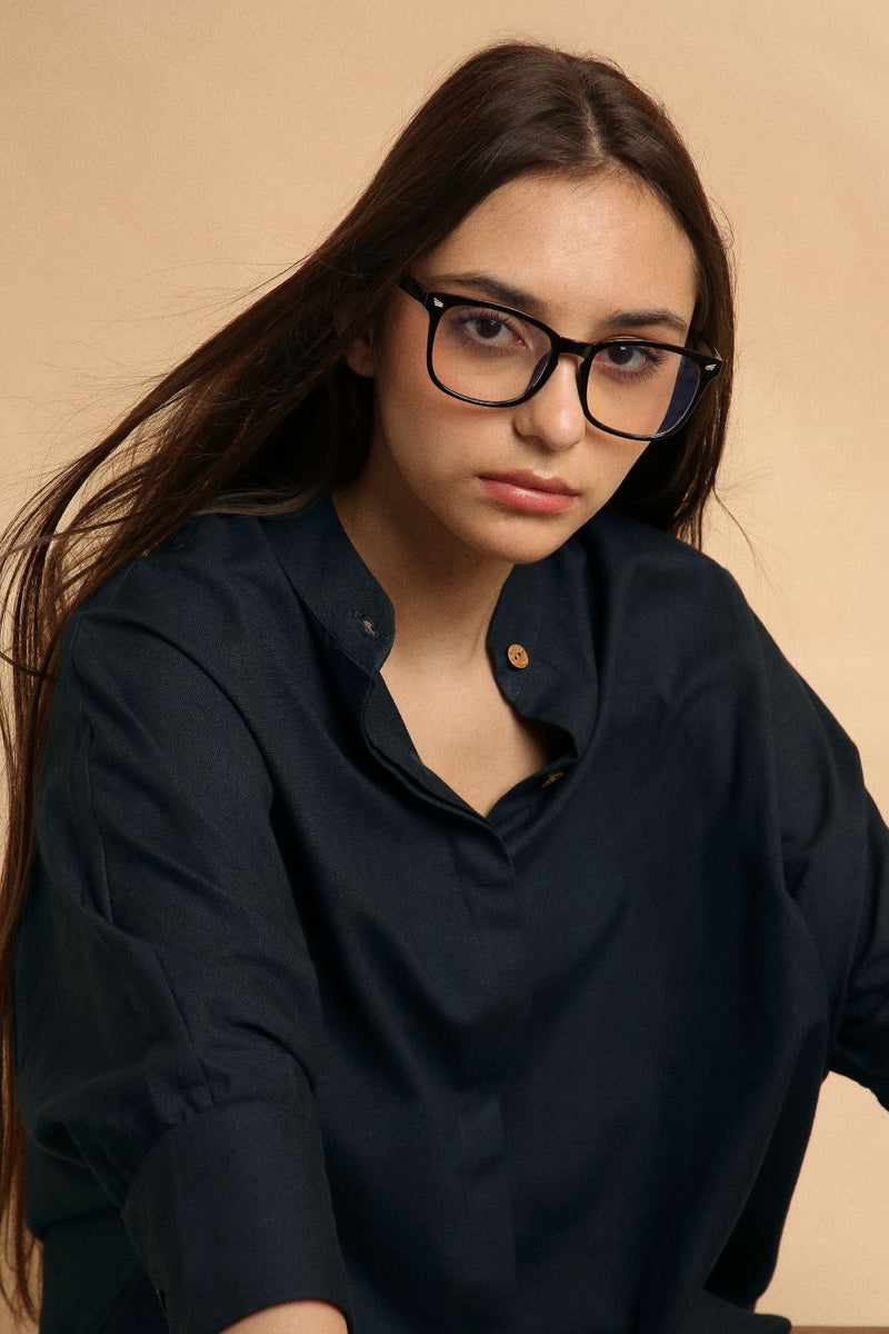 Charcoal Oversized Ret Shirt 100% cotton by Mati in charcoal color for women Worldwide