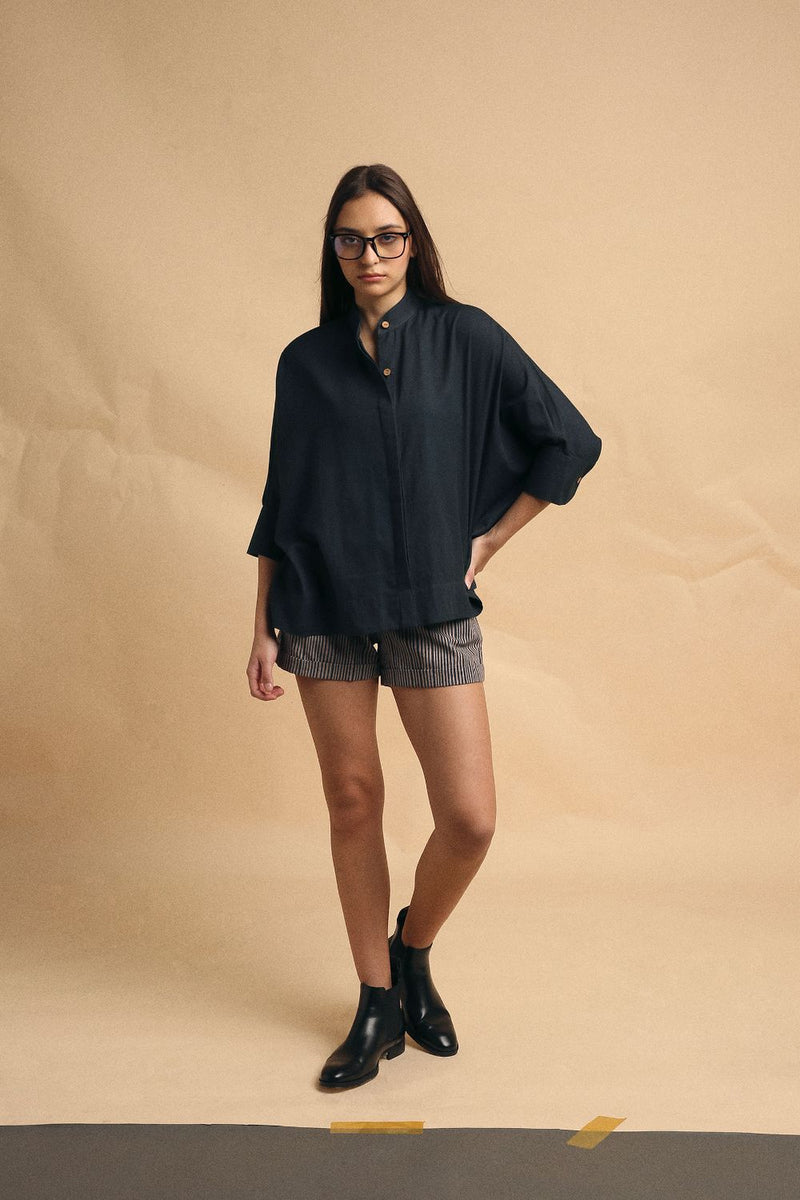 Charcoal Oversized Ret Shirt 100% cotton by Mati in charcoal color for women Worldwide