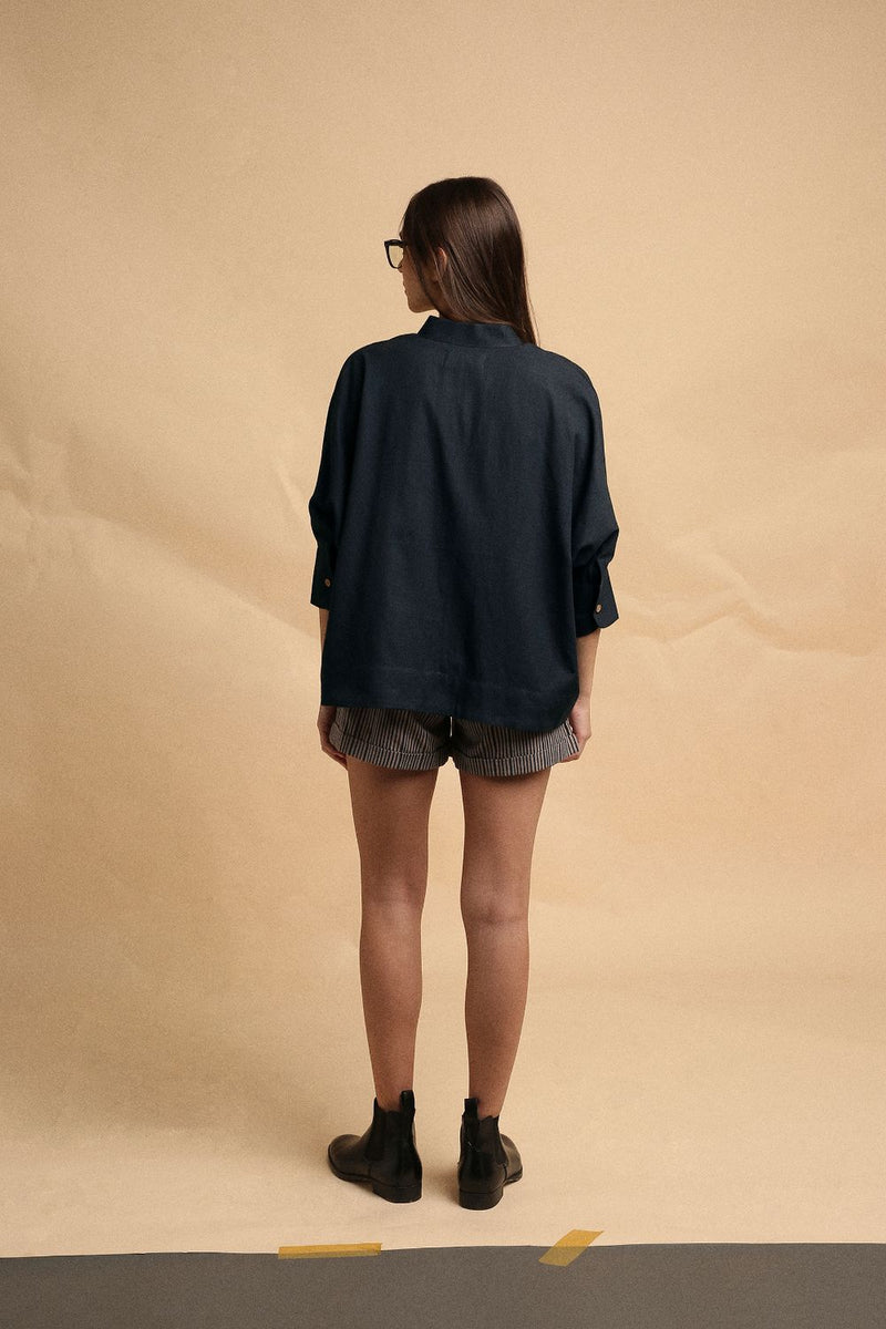Charcoal Oversized Ret Shirt 100% cotton by Mati in charcoal color for women Worldwide