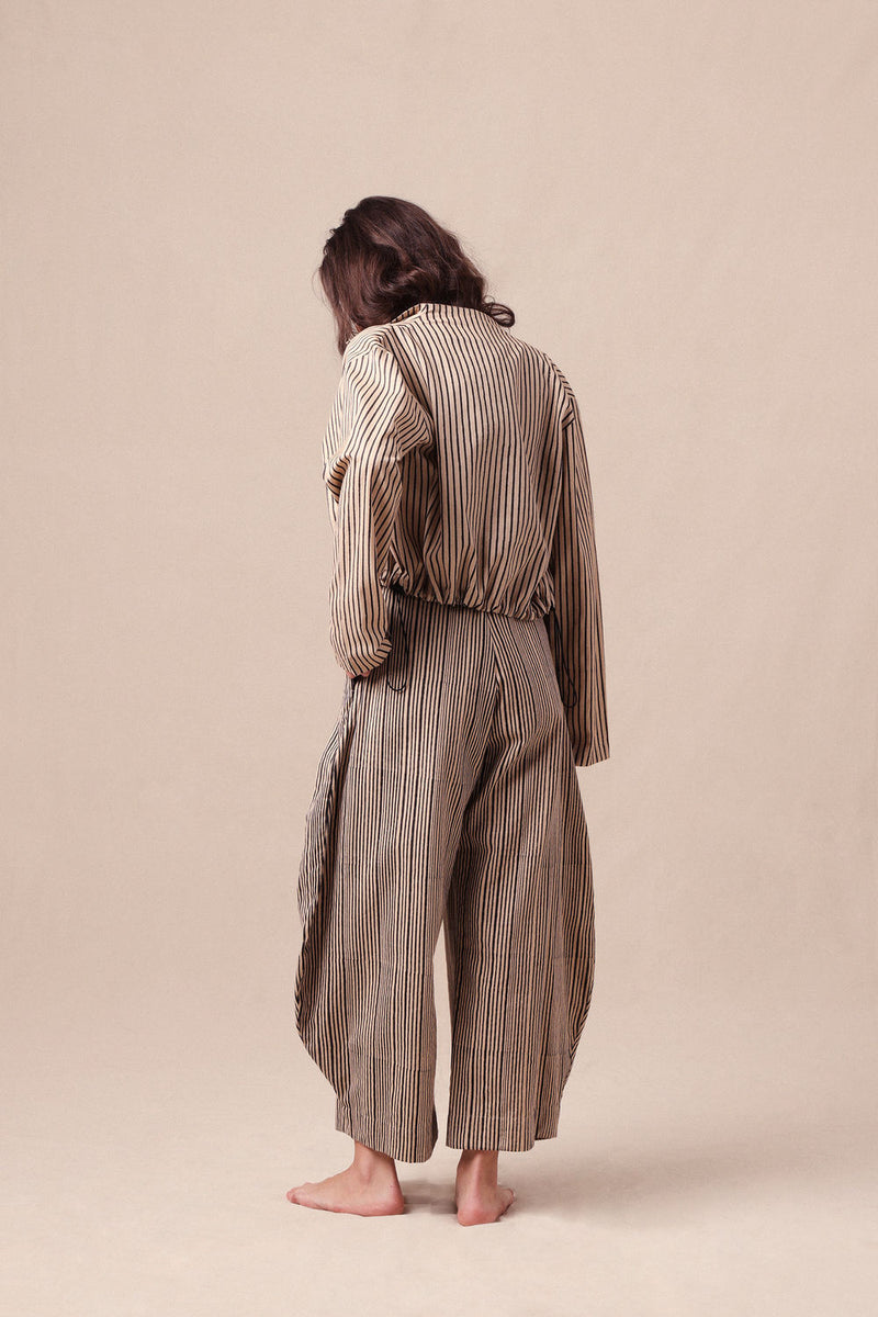 Charcoal Striped Bodysuit Barrel Pants and Crop Jacket Co-Ord Set (3PCS) cotton co-ord set by Mati in black for women Worldwide
