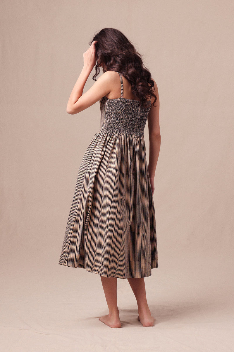 Charcoal Striped Corset Dress cotton dress by Mati in black for women Worldwide