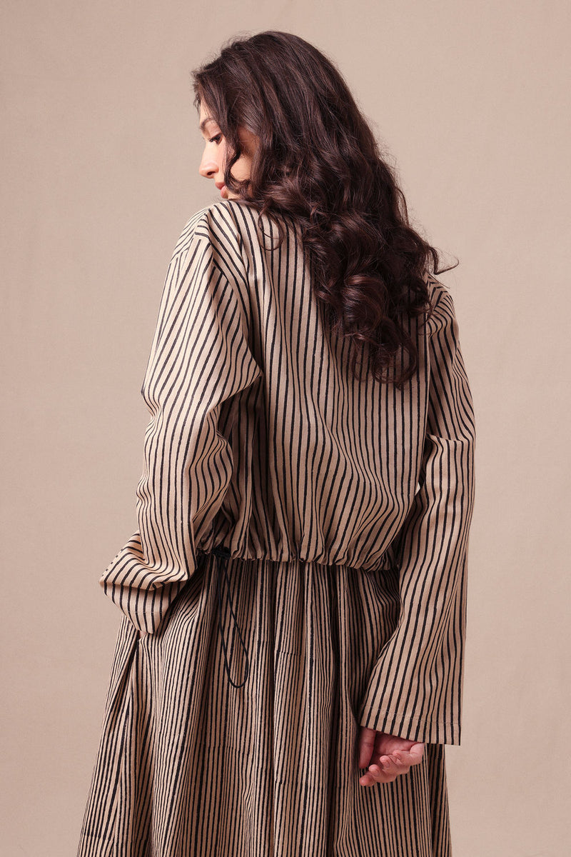 Charcoal Striped Corset Dress & Crop Jacket Set (2 PCS) cotton dress by Mati in black for women Worldwide