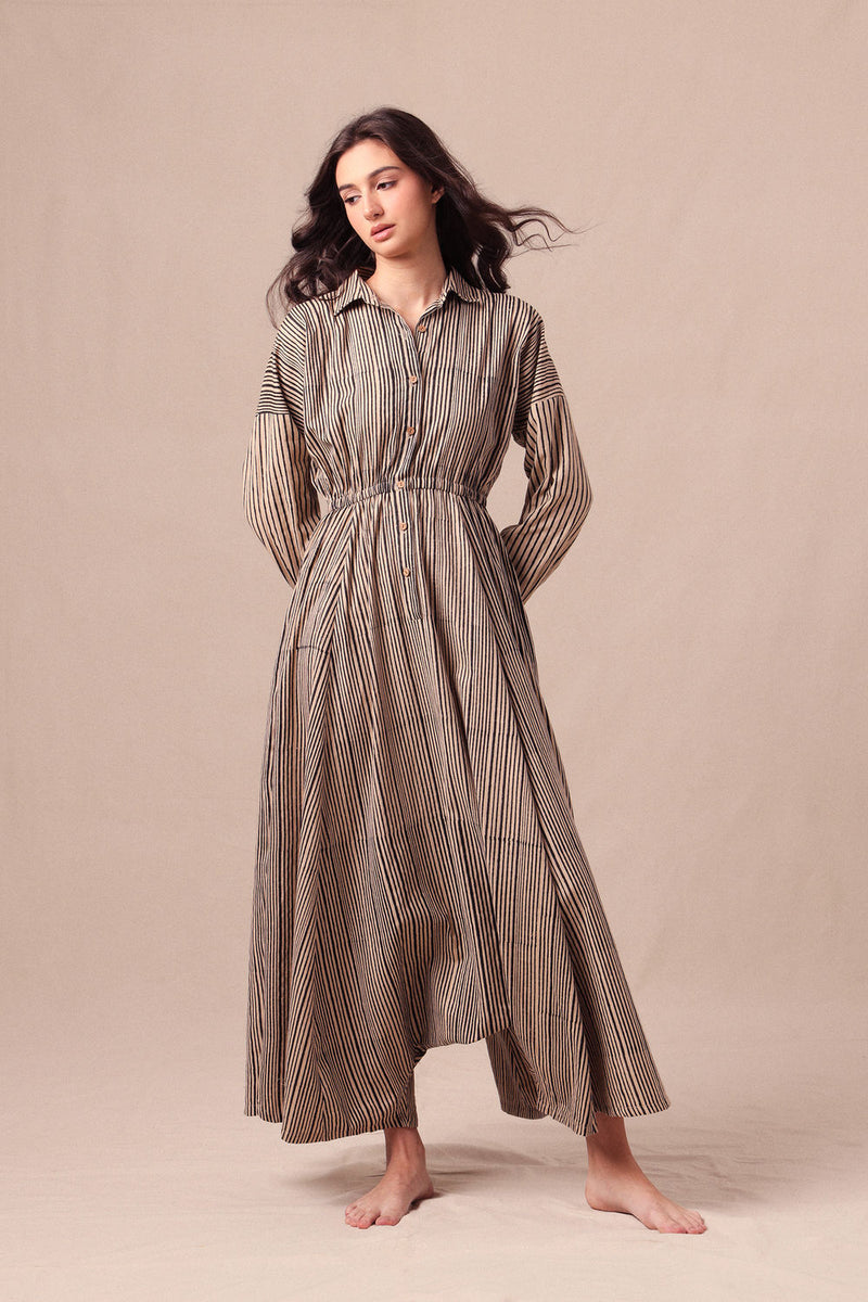 Charcoal Striped Shirt Sphara Jumpsuit cotton jumpsuit by Mati in black for women Worldwide