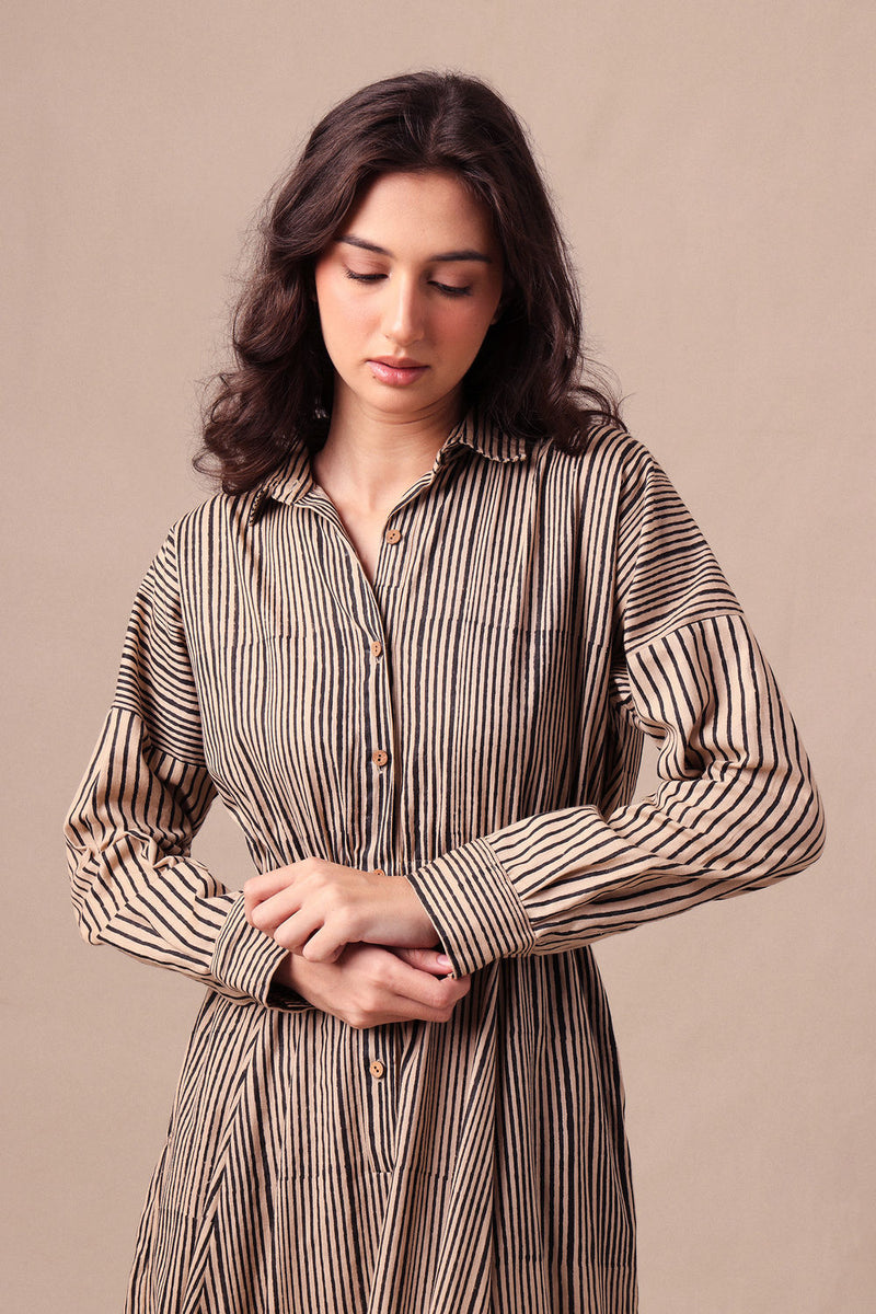 Charcoal Striped Shirt Sphara Jumpsuit cotton jumpsuit by Mati in black for women Worldwide