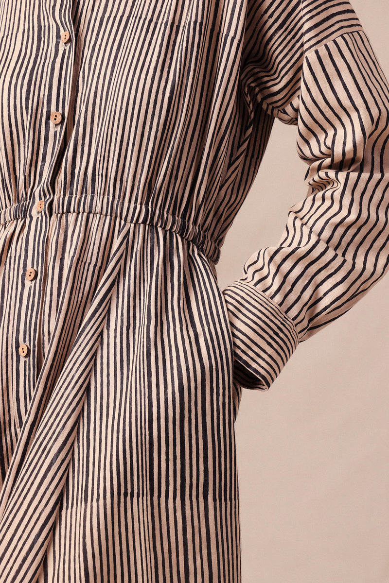 Charcoal Striped Shirt Sphara Jumpsuit cotton jumpsuit by Mati in black for women Worldwide
