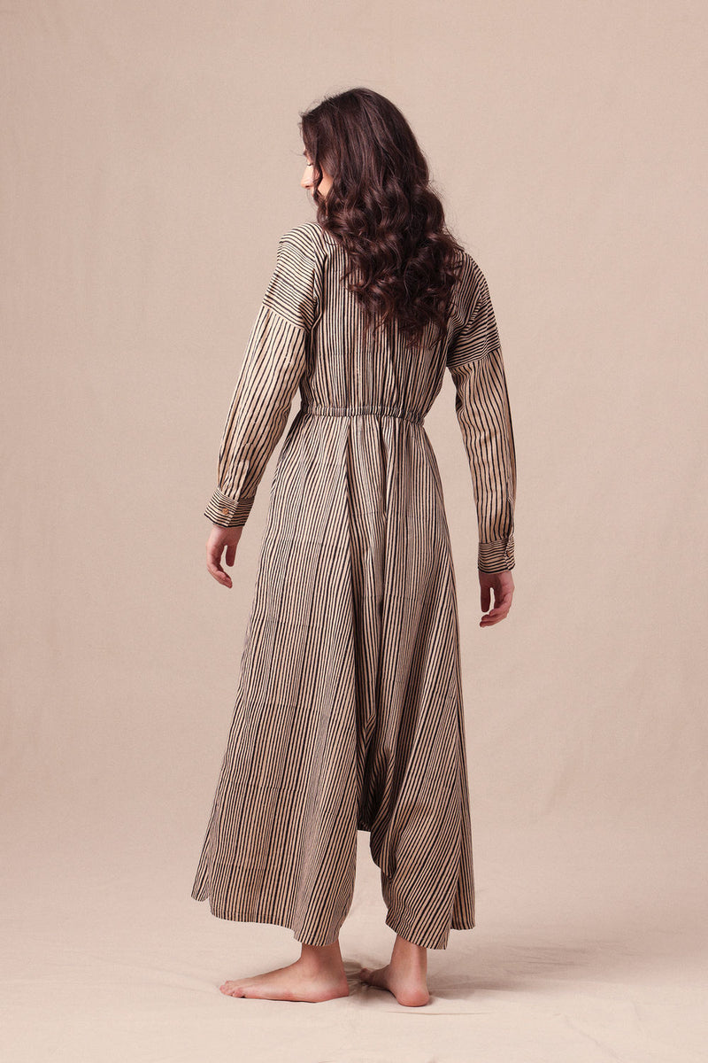 Charcoal Striped Shirt Sphara Jumpsuit cotton jumpsuit by Mati in black for women Worldwide