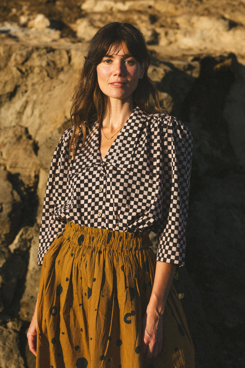 Mulholland Shirt — Check cotton by World of Crow in black color for women Worldwide