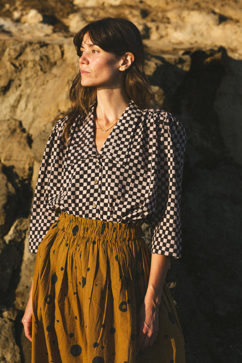 Mulholland Shirt — Check cotton by World of Crow in black color for women Worldwide